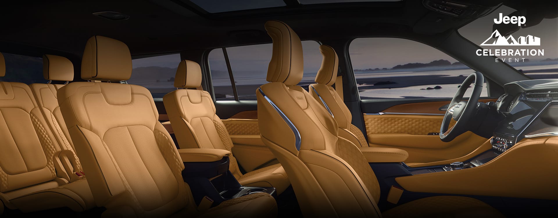 The three rows of seats in the 2024 Jeep Grand Cherokee L Summit Reserve. The Jeep Celebration Event.