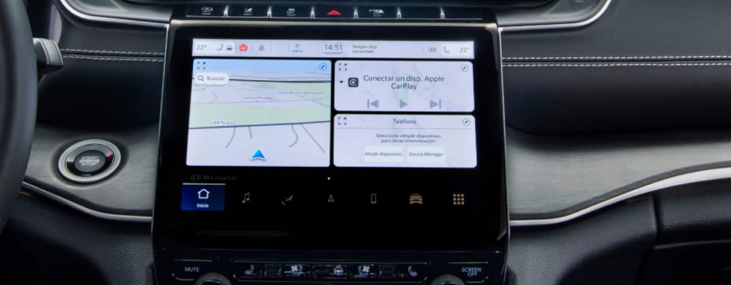 The Uconnect touchscreen in the 2023 Jeep Grand Cherokee Summit Reserve on the Apps screen.