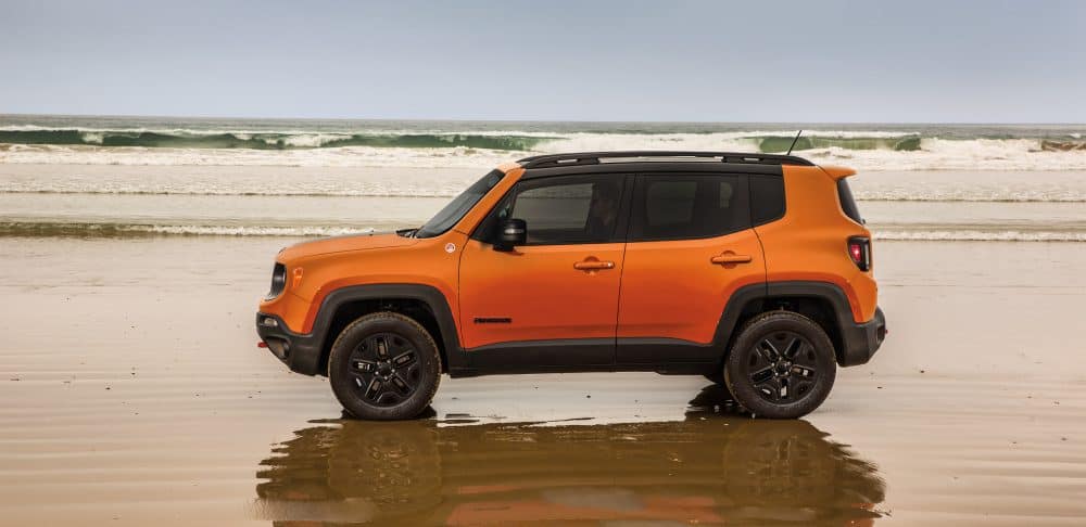 Orange 2018 Jeep Renegade on beach
