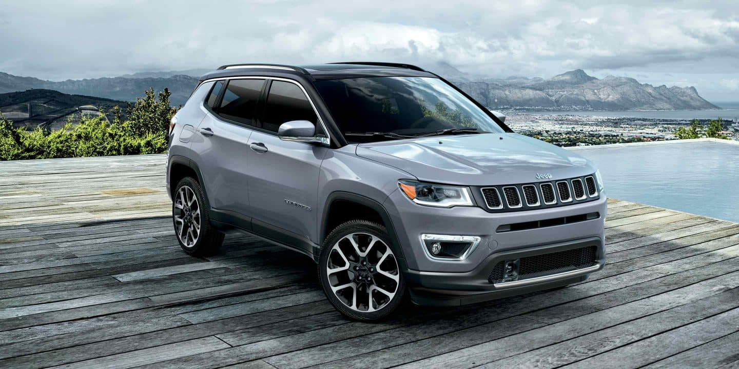 Gray 2019 Jeep Compass parked on a dock