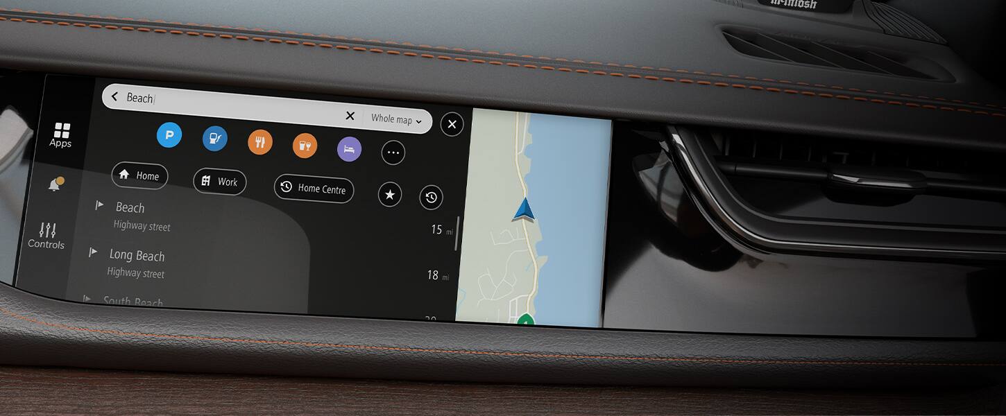 A navigation screen on the Passenger Interactive Display inside the 2022 Jeep Grand Cherokee.