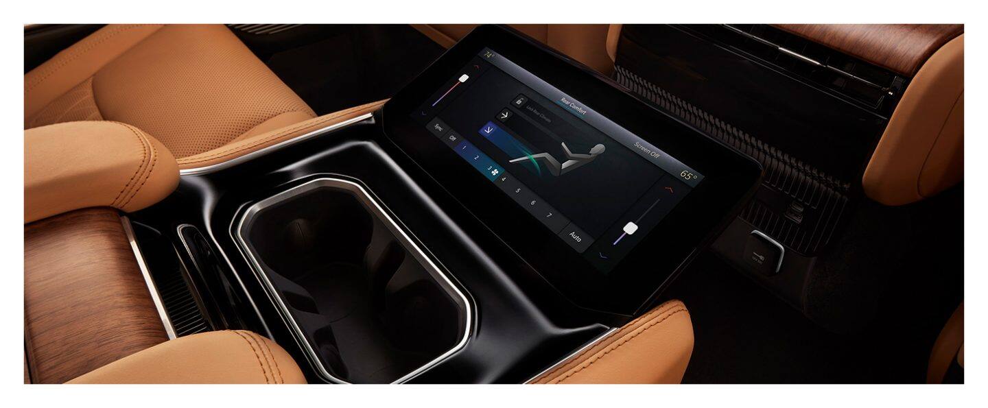 A close-up of the climate control screen in the second row of the 2022 Grand Wagoneer.