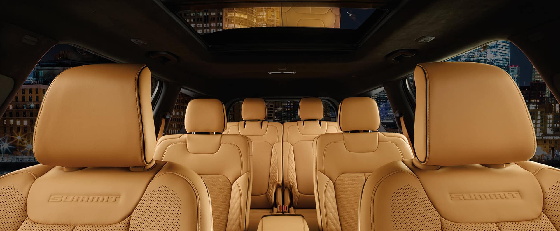 The three rows of seats in the 2023 Jeep Grand Cherokee L Summit.