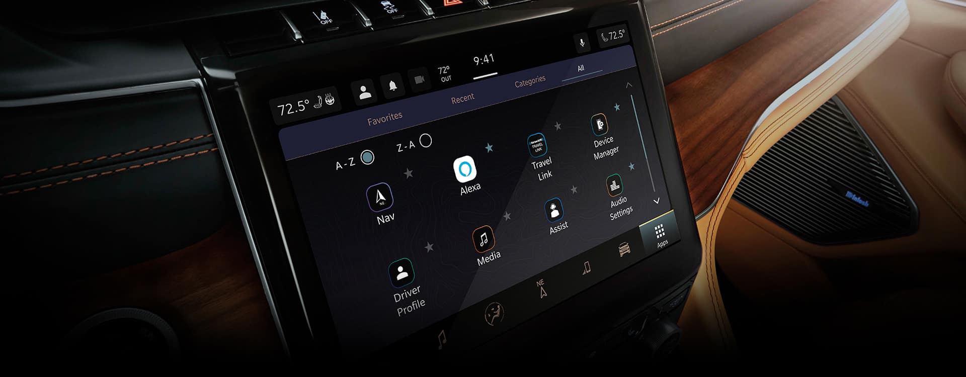 The Uconnect touchscreen in the 2023 Jeep Grand Cherokee Summit Reserve on the Apps screen.