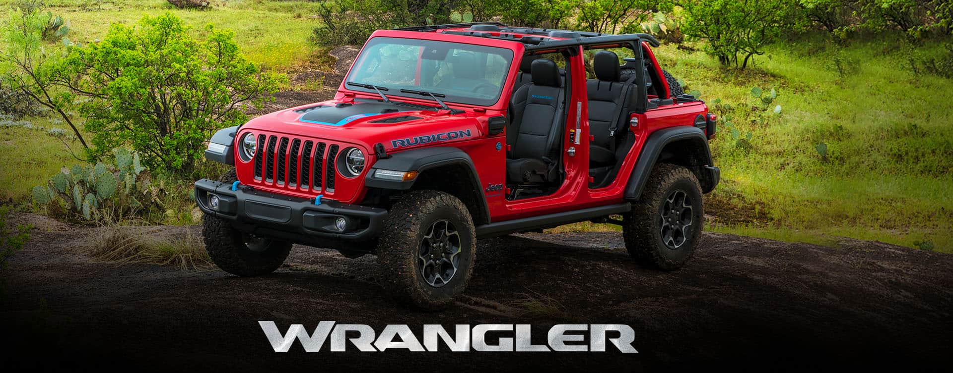  The 2023 Jeep Wrangler Rubicon 4xe with its doors and top removed.