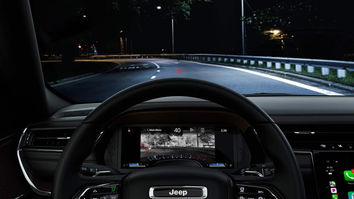 Cherokee 4XE Laredo night vision view on the speedometer while driving at night