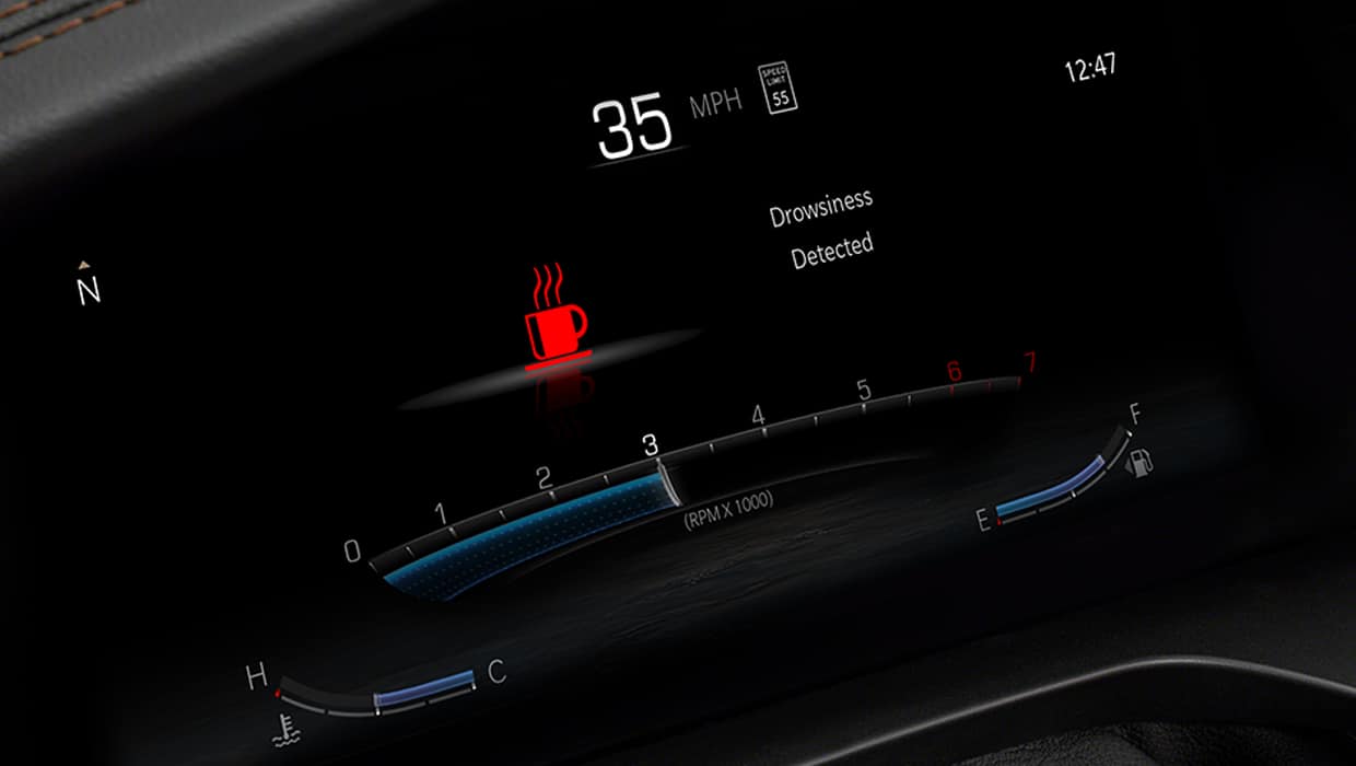 Safety warning for drowsiness detection alert on the speedometer