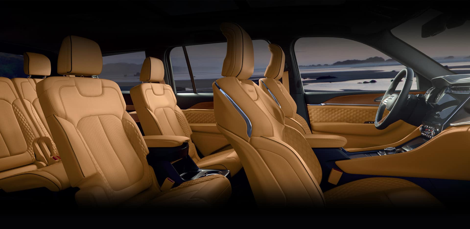 The three rows of seats in the 2024 Jeep Grand Cherokee L Summit Reserve.