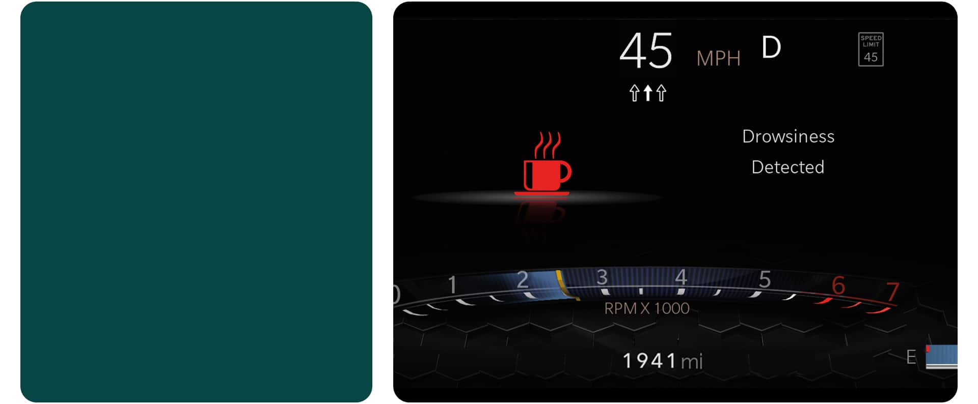 The Digital Cluster Display in a 2026 Jeep Compass displaying the Drowsy Driver alert.