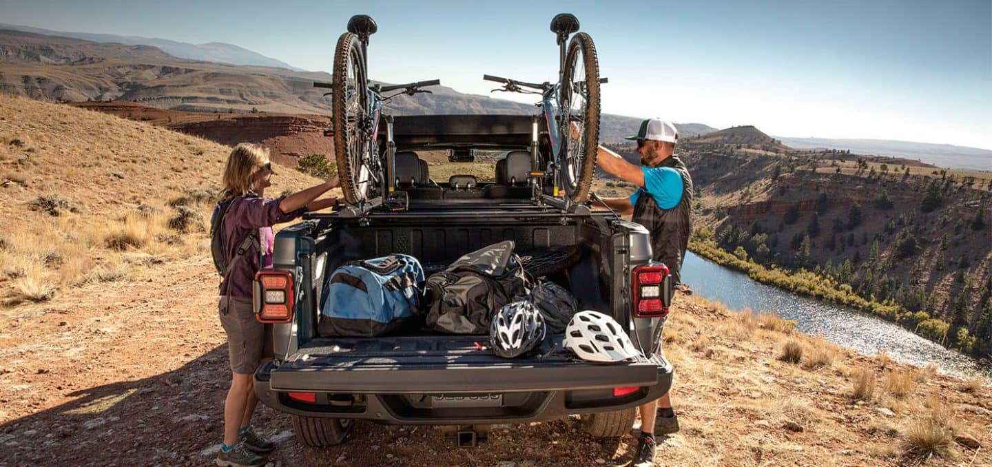  Jeep Gladiator transporting large amount of camping supplies 