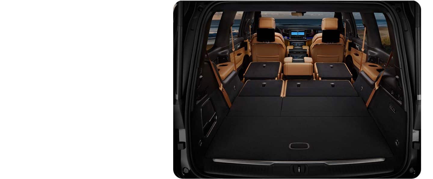 2026 Jeep Grand Wagoneer cargo area with rear seating folded