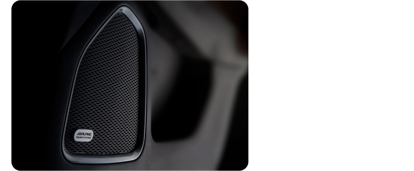 Close-up view of one of the speakers in the Alpine Premium Audio System.