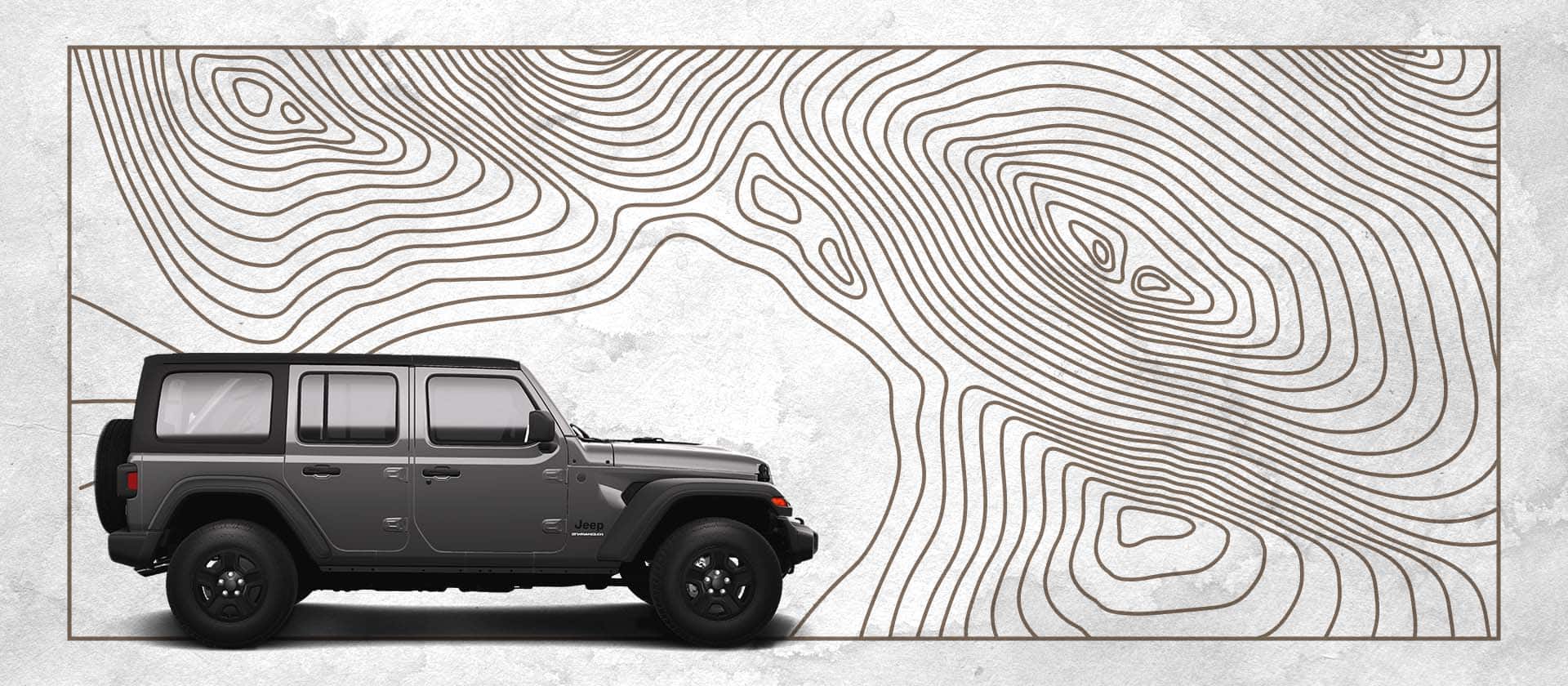 A passenger-side profile of a gray 2026 Jeep Wrangler Sport.