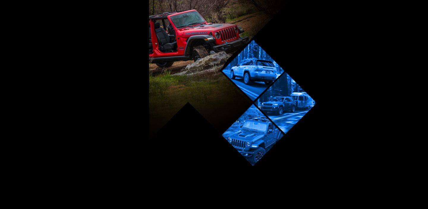 The 2022 Jeep Wrangler Rubicon 4xe being driven off-road with its doors off.