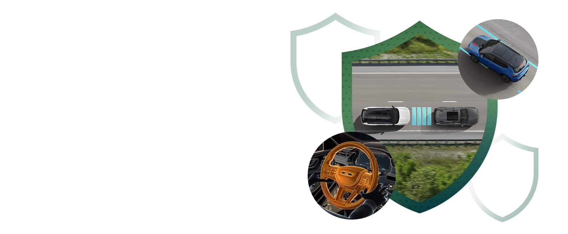 A montage of three safety features demonstrating Active Driving Assist, Adaptive Cruise Control with Stop and Go and Active Lane Management.