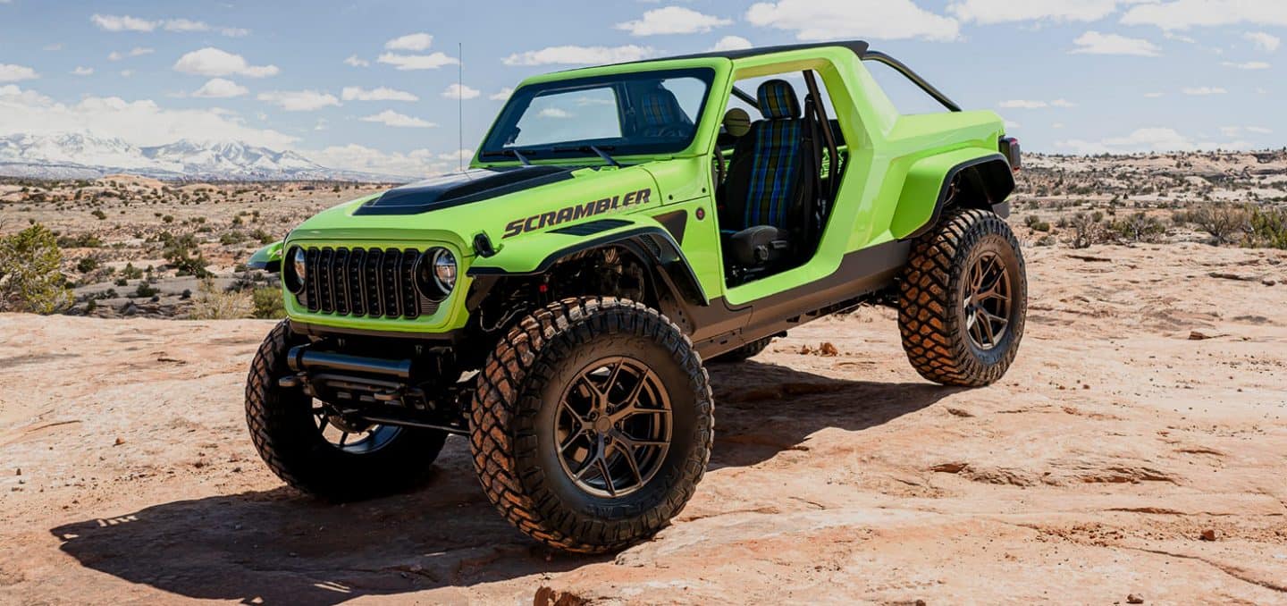 Display A front driver-side angle of the Jeep Scrambler 392 Concept.