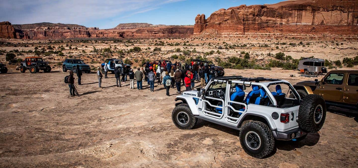 Display A convoy of Easter Jeep Safari concept vehicles.