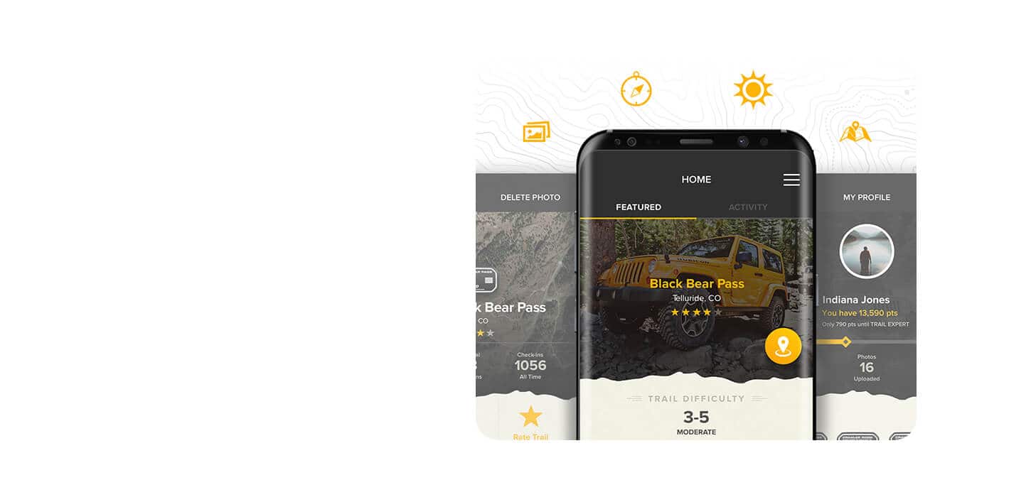 Un smartphone en el que se muestra la aplicación Jeep Badge of Honor.