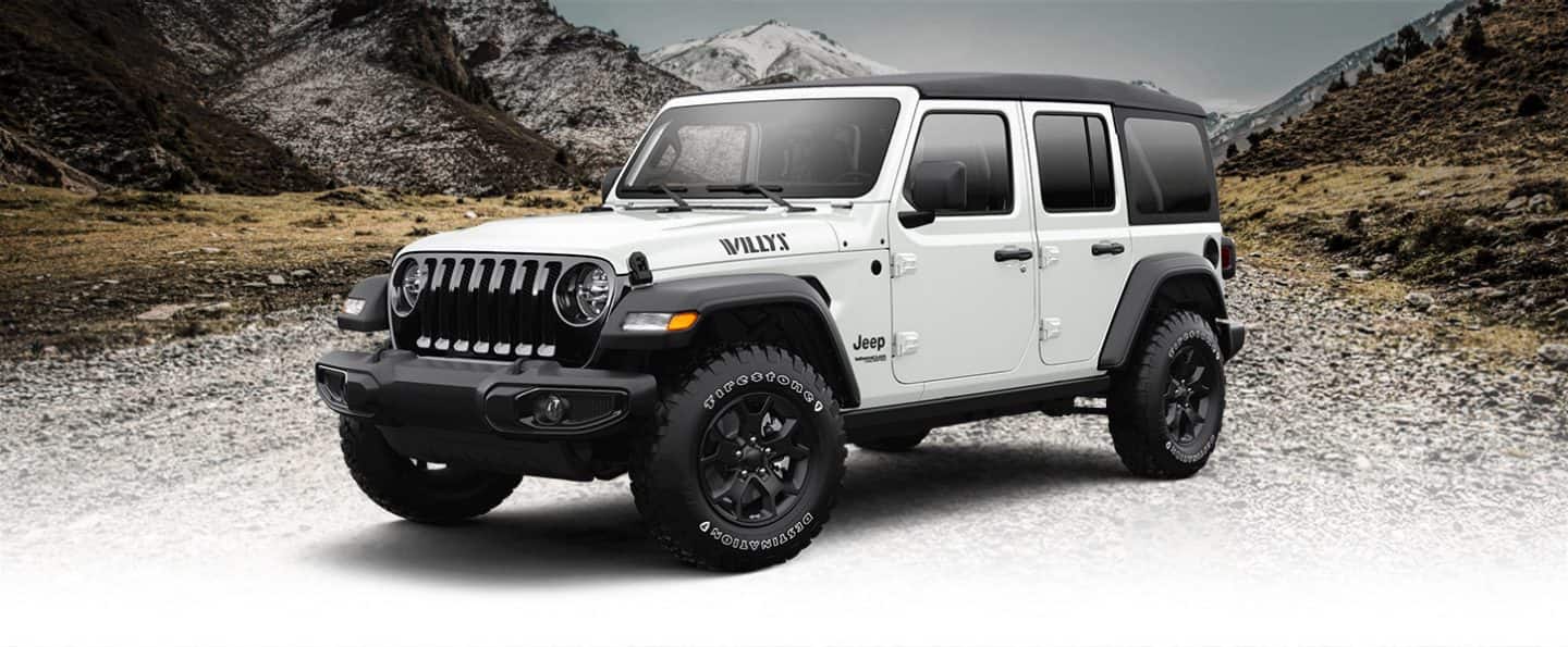 The 2022 Jeep Wrangler Willys in Bright White, one of several available exterior colors.