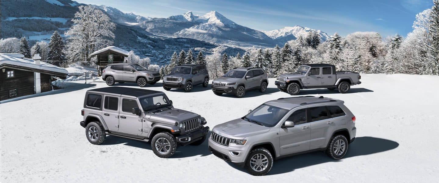 A Lineup Of Seven Jeep Brand North Edition Vehicles On A
