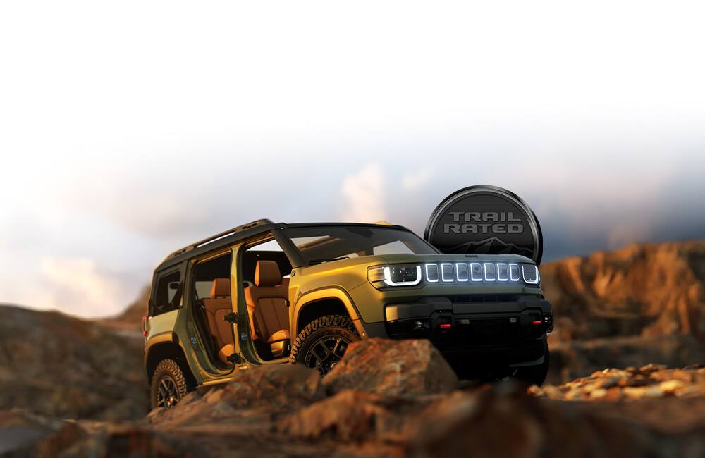 Jeep Recon on a rocky trail with doors removed