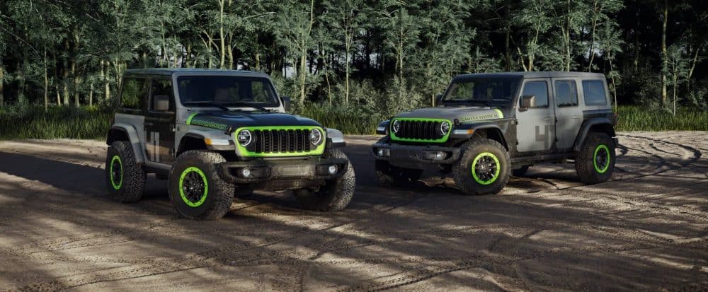 Two Jeep Wrangler Switchbacks with Gecko green accents