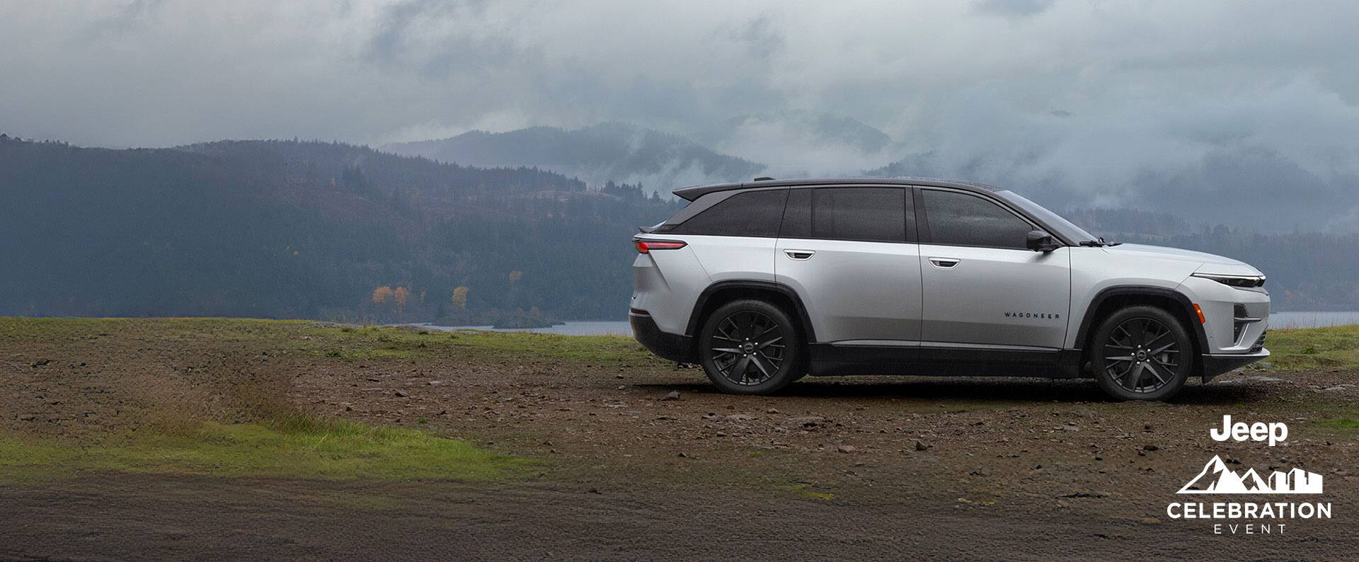 A passenger-side profile of a white 2024 Jeep Wagoneer S Launch Edition. The Jeep Celebration Event.
